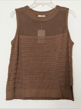 Weekend Brown Crochet Sleeveless Crew Sweater